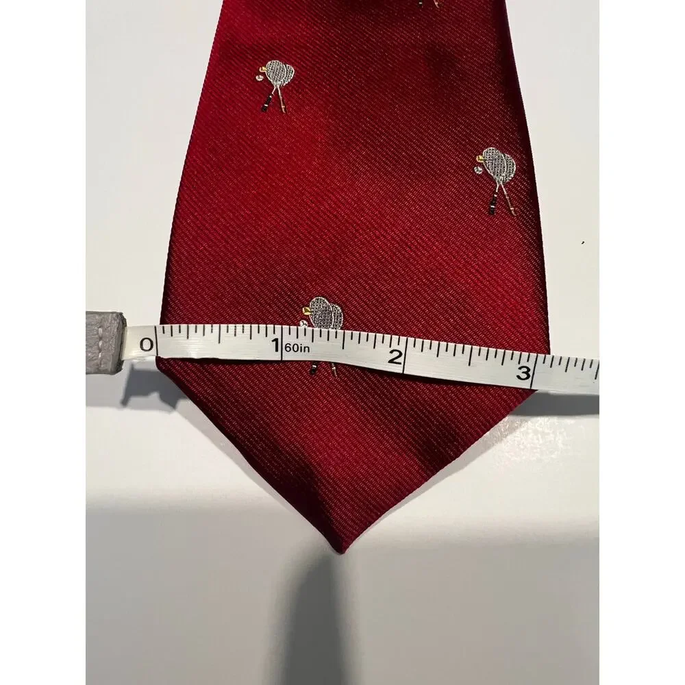 Zareh Men's Red Silk Necktie Made in Italy Tennis Rackets Print JL